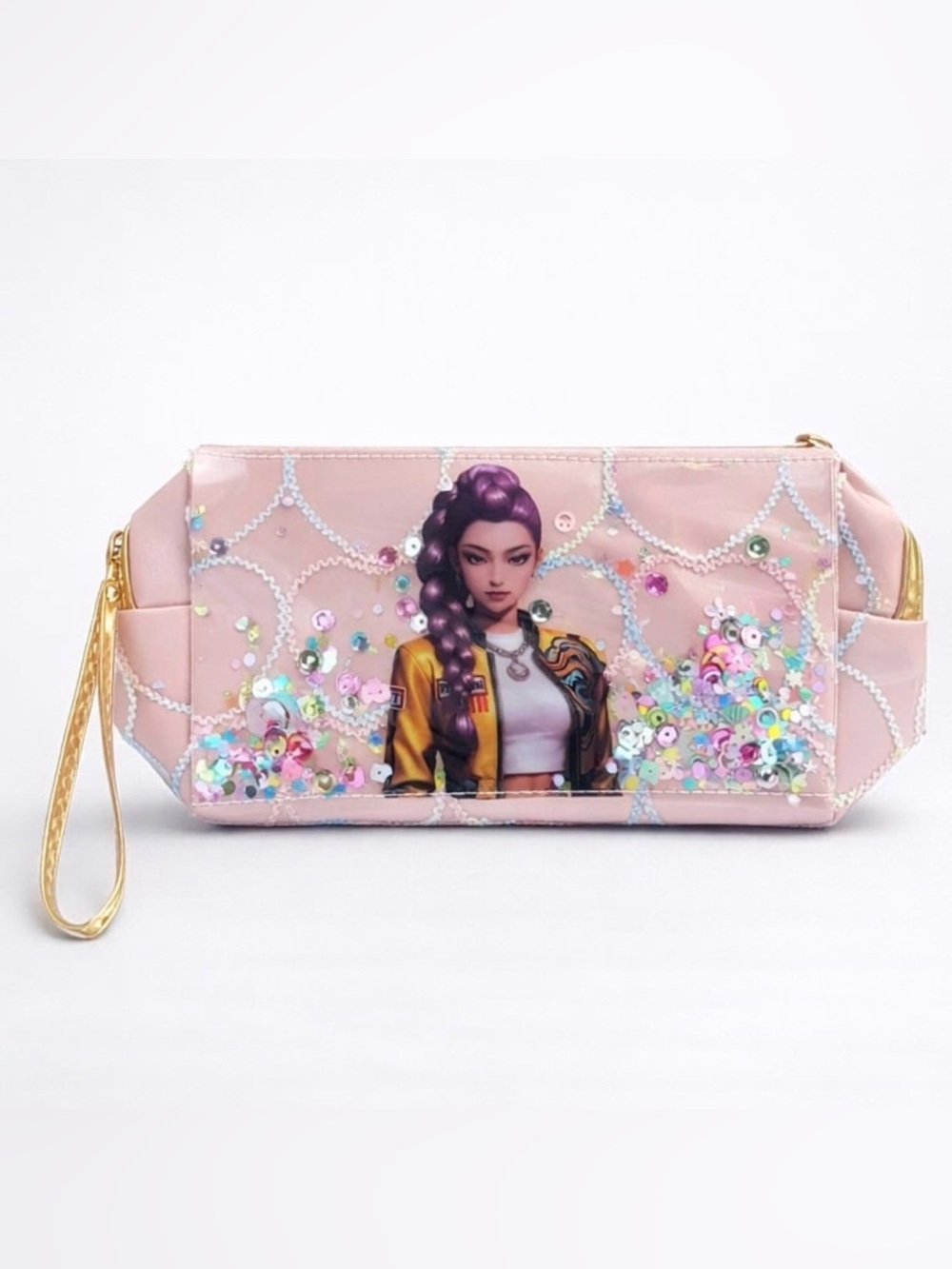 Kpop Rumi Sequin Wristlet Cosmetic Bag Glitter Makeup Pouch New